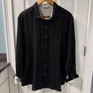 Tommy Bahama Black 100% Linen Long Sleeve Button Down Shirt Size XL
